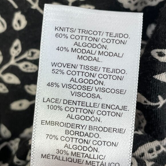 Lucky Brand Womens Medium Floral Boho Blouse Black White Embroidered Top Shirt - Picture 5 of 10